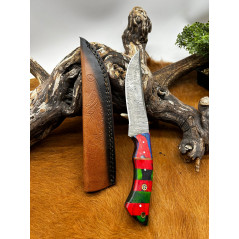 Couteau chasse lame damas 256 couches Manche en bois ref D70