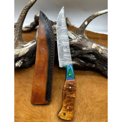 Couteau chasse lame damas 256 couches Manche en bois ref D48