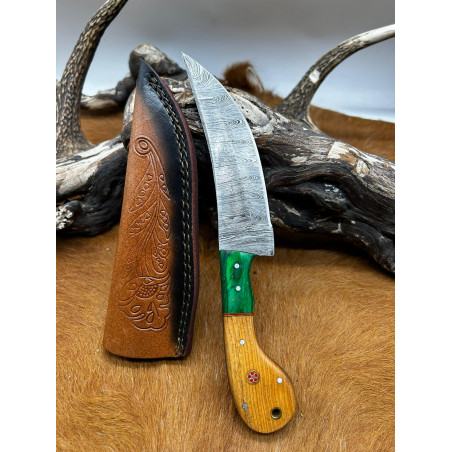 Couteau chasse lame damas 256 couches Manche en bois ref D78