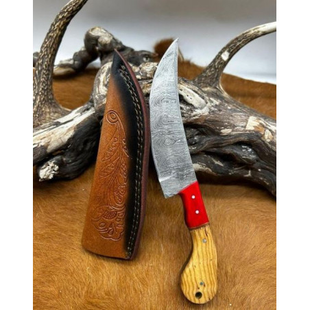 Couteau chasse lame damas 256 couches Manche en bois ref D79