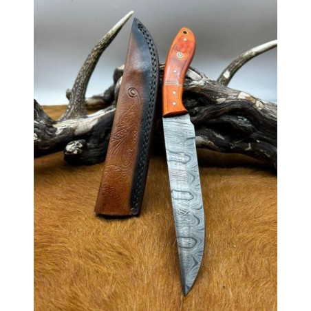 Couteau chasse lame damas 256 couches Manche en bois coloré ref D81