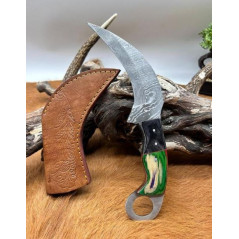 Couteau Karambit Lame Acier DAMAS 256couches manche en bois Fabrication Artisanal Réf K09