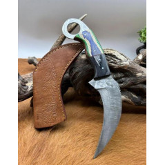 Couteau Karambit Lame Acier DAMAS 256couches manche en bois Fabrication Artisanal Réf K09