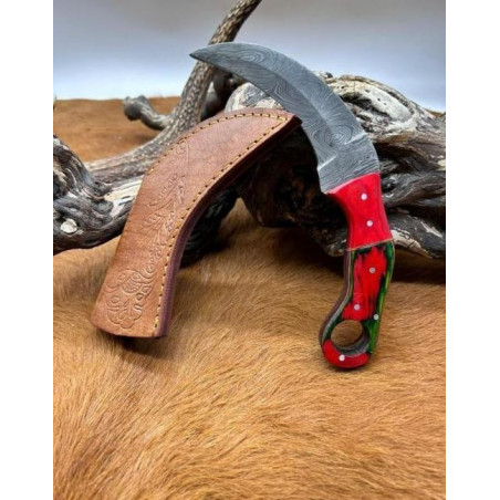 Couteau Karambit Lame Acier DAMAS 256couches manche en bois Fabrication Artisanal Réf K14