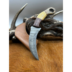 Couteau Karambit Lame Acier DAMAS 256couches manche en os Fabrication Artisanal k22