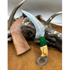 Couteau Karambit Lame Acier DAMAS 256couches manche en bois Fabrication Artisanal Réf k03