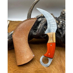 Couteau Karambit Lame Acier DAMAS 256couches manche en bois Fabrication Artisanal Réf K27