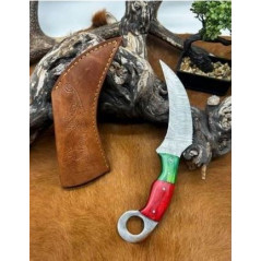 Couteau Karambit Lame Acier DAMAS 256couches manche en bois Fabrication Artisanal Réf K08