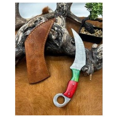 Couteau Karambit Lame Acier DAMAS 256couches manche en bois Fabrication Artisanal Réf K08