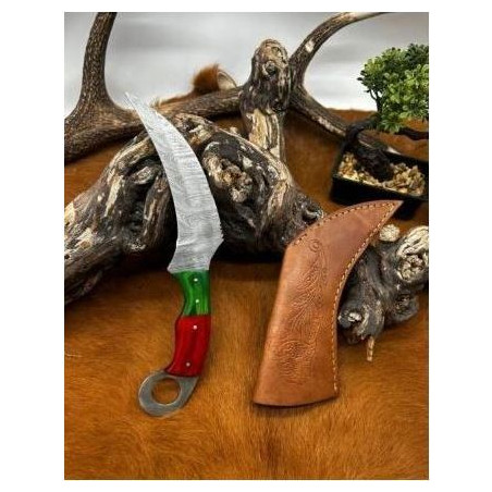 Couteau Karambit Lame Acier DAMAS 256couches manche en bois Fabrication Artisanal Réf K08