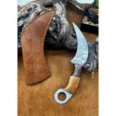 Couteau Karambit Lame Acier DAMAS 256couches manche en bois Fabrication Artisanal Réf K02