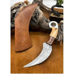 Couteau Karambit Lame Acier DAMAS 256couches manche en bois Fabrication Artisanal Réf K02