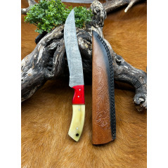 Couteau de chasse lame damas manche en os ref D53