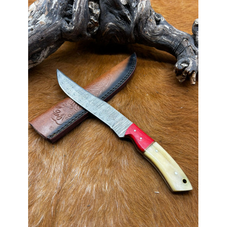 Couteau de chasse lame damas manche en os ref D53