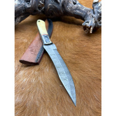 Couteau de chasse lame damas manche en os ref D55