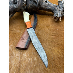 Couteau de chasse lame damas manche en os ref D58