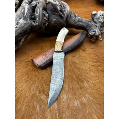 Couteau de chasse lame damas manche en os ref D66