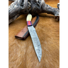 Couteau de chasse lame damas manche en os ref D60
