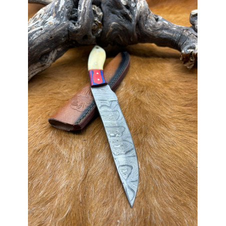 Couteau de chasse lame damas manche en os ref D60
