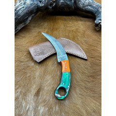 Couteau Karambit Lame Acier DAMAS 256couches manche en bois Fabrication Artisanal Réf K39
