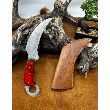 Couteau Karambit Lame Acier DAMAS 256couches manche en bois Fabrication Artisanal Réf K12
