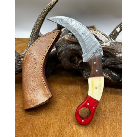 Couteau Karambit Lame Acier DAMAS 256couches manche en os Fabrication Artisanal k24