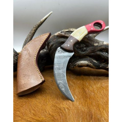 Couteau Karambit Lame Acier DAMAS 256couches manche en os Fabrication Artisanal k24