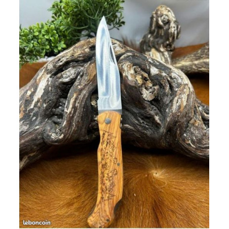 Couteau de poche manche en bois avec gravure "Marmotte " 21cm ref CHM12