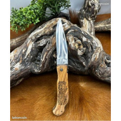 Couteau de poche manche en bois avec gravure "LOUP" 21cm ref CHL12