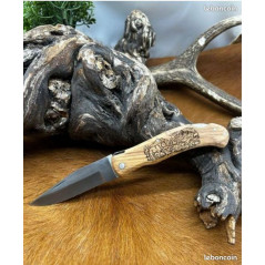 Couteau de poche manche en bois avec gravure "LOUP" 21cm ref CHL12