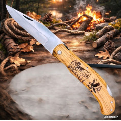 Couteau de poche Pliant manche en Bois Gravé Faisan (Gravure Prénom Offerte) ref CF20