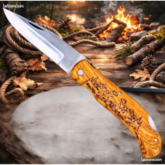 Couteau de poche Pliant manche en Bois Gravé Marmotte (Gravure Prénom Offerte) ref CM50
