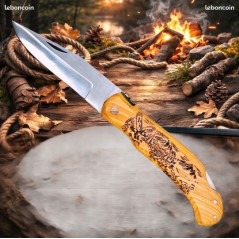 Couteau de poche Pliant manche en Bois Gravé Aigle (Gravure Prénom Offerte) ref CA20