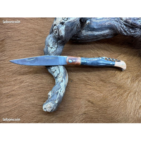 Couteau de Poche Pliant manche en Bois de Rose, Mitre en Bois (Gravure Prénom Offerte) ref CBR03