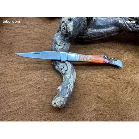 Couteau de Poche Pliant manche Coloré en Bois (Gravure Prénom Offerte) ref CB100