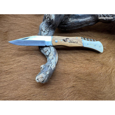 Couteau de Poche Pliant manche en Bois et Os Gravé “Silure” (Gravure Prénom Offerte) ref COO22