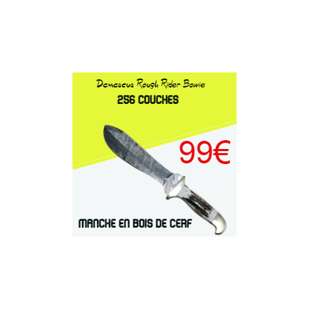 BOWIE ROUGH RYDER USA DAMAS 256 COUCHES AVEC MANCHE EN BOIS DE CERF VERITABLE