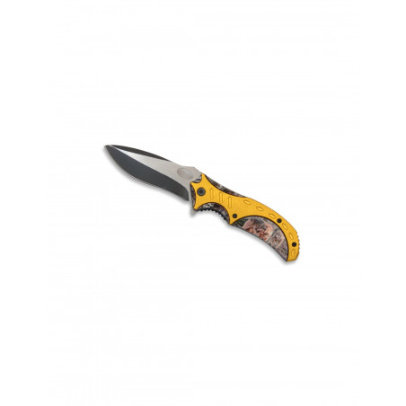 COUTEAU PLIANT LOUP JAUNE LAME AJOUREE