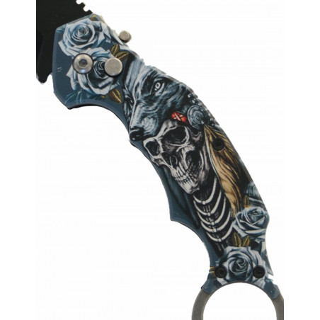 COUTEAU KARAMBIT AUTOMATIQUE LOUP TETE DE MORT