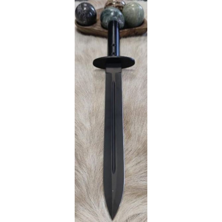 dague de chasse noir très robuste avec lame 31 cm tout en acier total 45 cm etui cuir