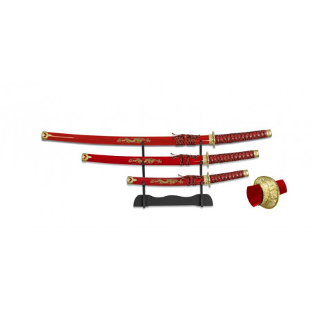 Set 3 Katanas Tole10. Socle. L 70/49/29