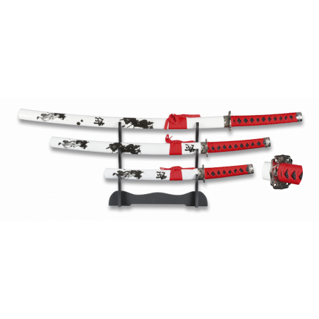 Set 3 katanas Tole10 avec socle.68/48/28